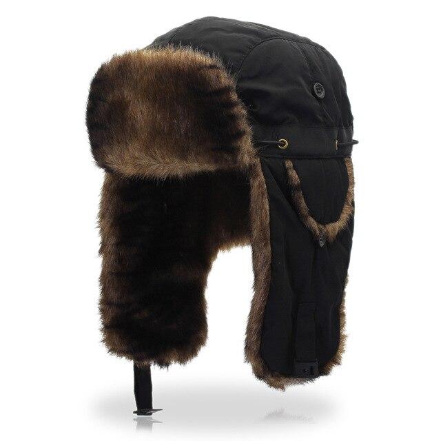 Fur Bomber Hat with Earflaps-Hats-Innovato Design-Black-Innovato Design