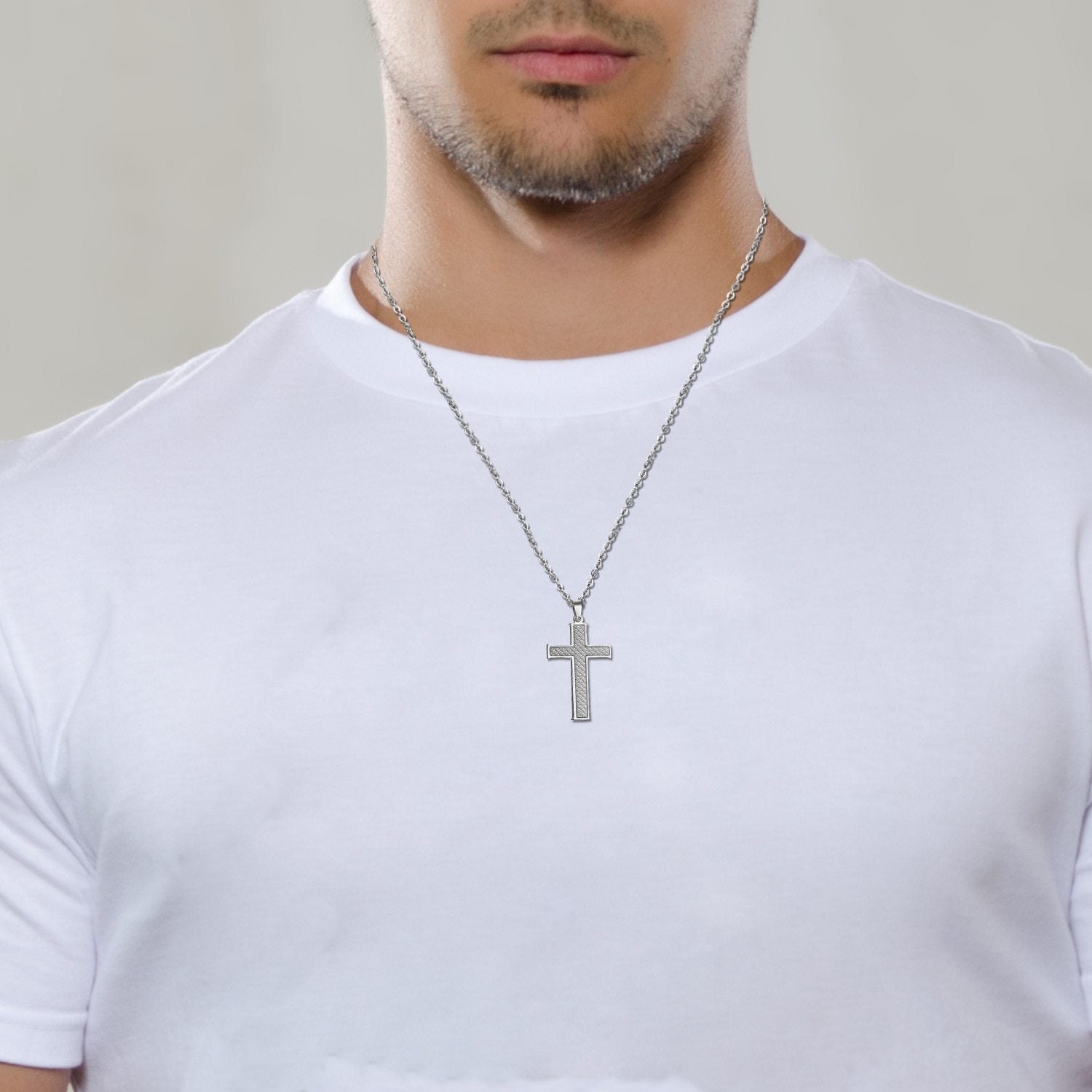 Silver & Black Carbon Fiber Classic Cross Pendant and Necklace with 21.5" Chain-Necklaces-Innovato Design-Black-Innovato Design