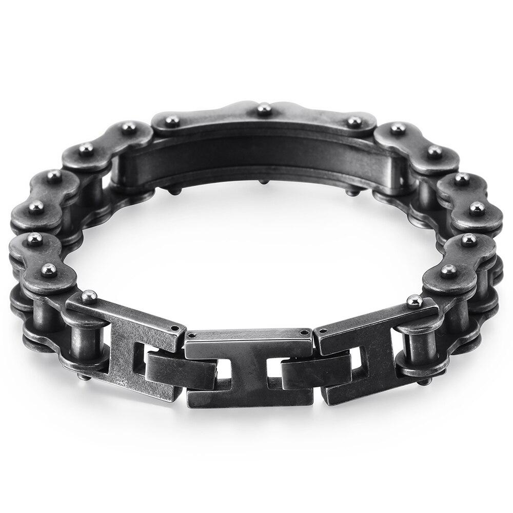 Biker Chain Bracelet with Zirconia Stone in Two Color Tones-Bracelets-Innovato Design-Black-8.6-Innovato Design