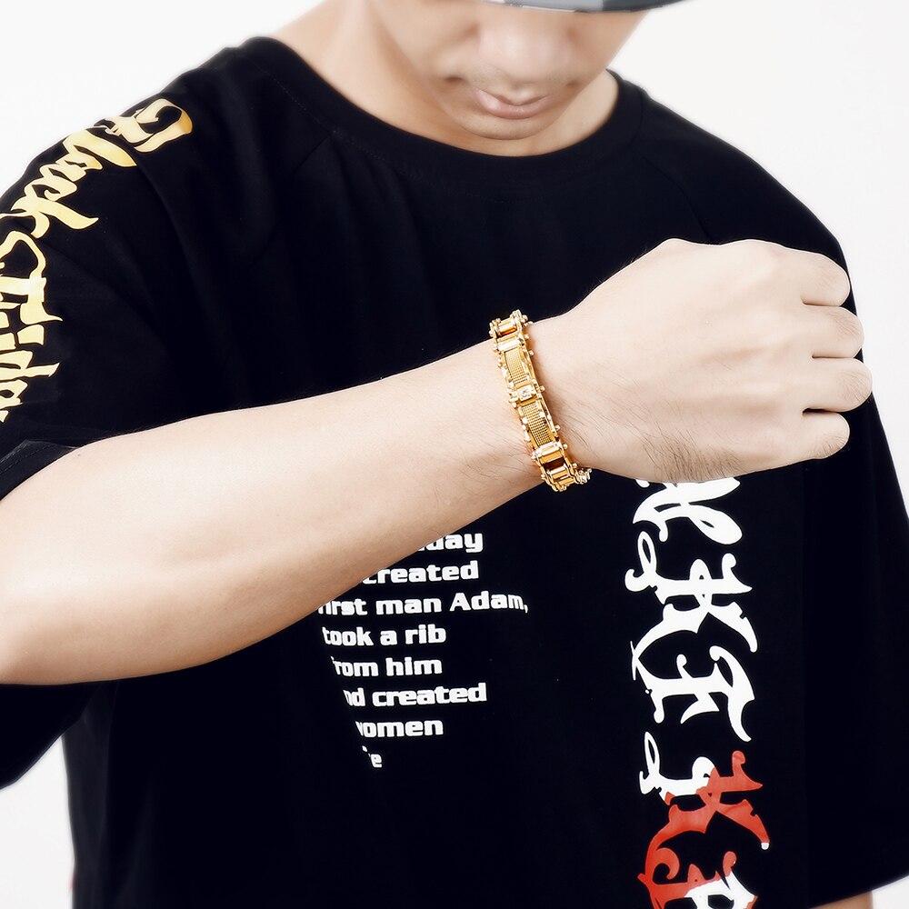 Biker Chain Bracelet with Zirconia Stone in Two Color Tones-Bracelets-Innovato Design-Black-8.6-Innovato Design