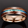Rosegold Tungsten Carbide in Blue Inlay with Wood Koa Wedding Band - InnovatoDesign