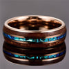 Rosegold Tungsten Carbide in Blue Inlay with Wood Koa Wedding Band - InnovatoDesign
