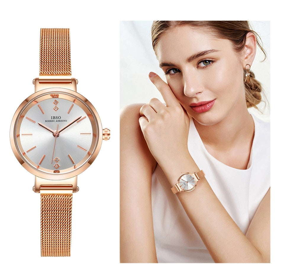 Women Quartz Watch and Crystal Bracelet & Necklace Fashion Jewelry Set-Jewelry Sets-Innovato Design-Rose Gold-Innovato Design