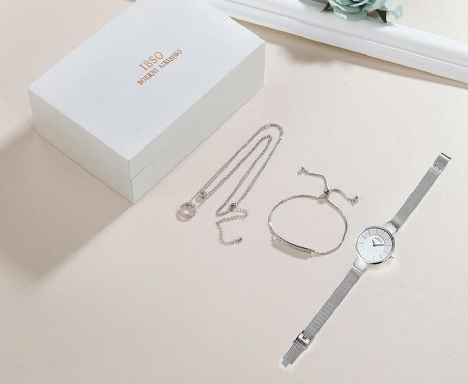 Women Quartz Watch and Crystal Bracelet & Necklace Fashion Jewelry Set-Jewelry Sets-Innovato Design-Rose Gold-Innovato Design