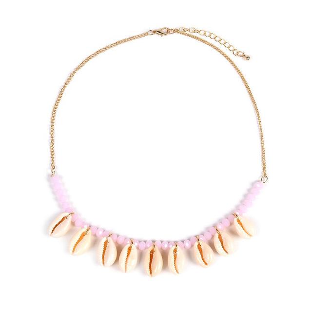 Stone Beaded Choker with Dangling Puka Shells-Necklaces-Innovato Design-Light Yellow-Innovato Design