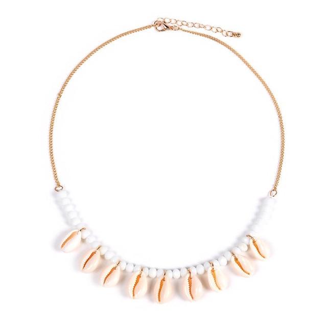 Stone Beaded Choker with Dangling Puka Shells-Necklaces-Innovato Design-Light Yellow-Innovato Design