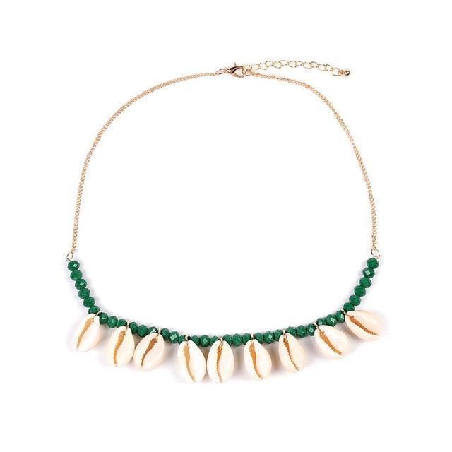 Stone Beaded Choker with Dangling Puka Shells-Necklaces-Innovato Design-Green-Innovato Design