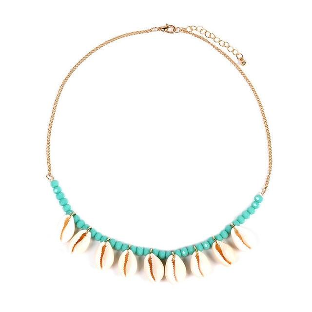Stone Beaded Choker with Dangling Puka Shells-Necklaces-Innovato Design-Light Green-Innovato Design
