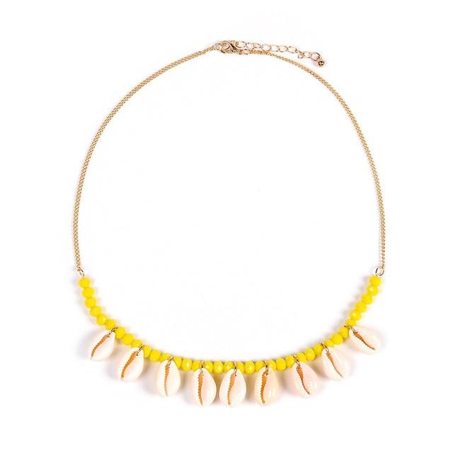Stone Beaded Choker with Dangling Puka Shells-Necklaces-Innovato Design-Yellow-Innovato Design