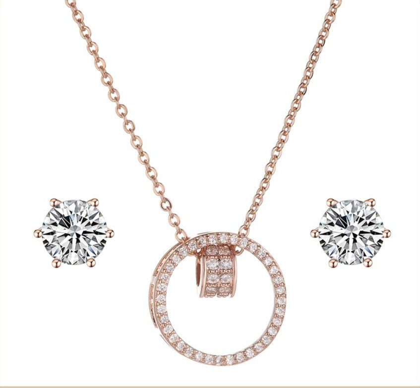 Women Rose Gold Quartz Watch, Stud Earring & Necklace Fashion Jewelry Set-Jewelry Sets-Innovato Design-New York-Innovato Design
