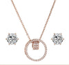 Women Rose Gold Quartz Watch, Stud Earring & Necklace Fashion Jewelry Set