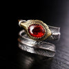 Red Cubic Zirconia Feather 925 Sterling Silver Handmade Vintage Ring