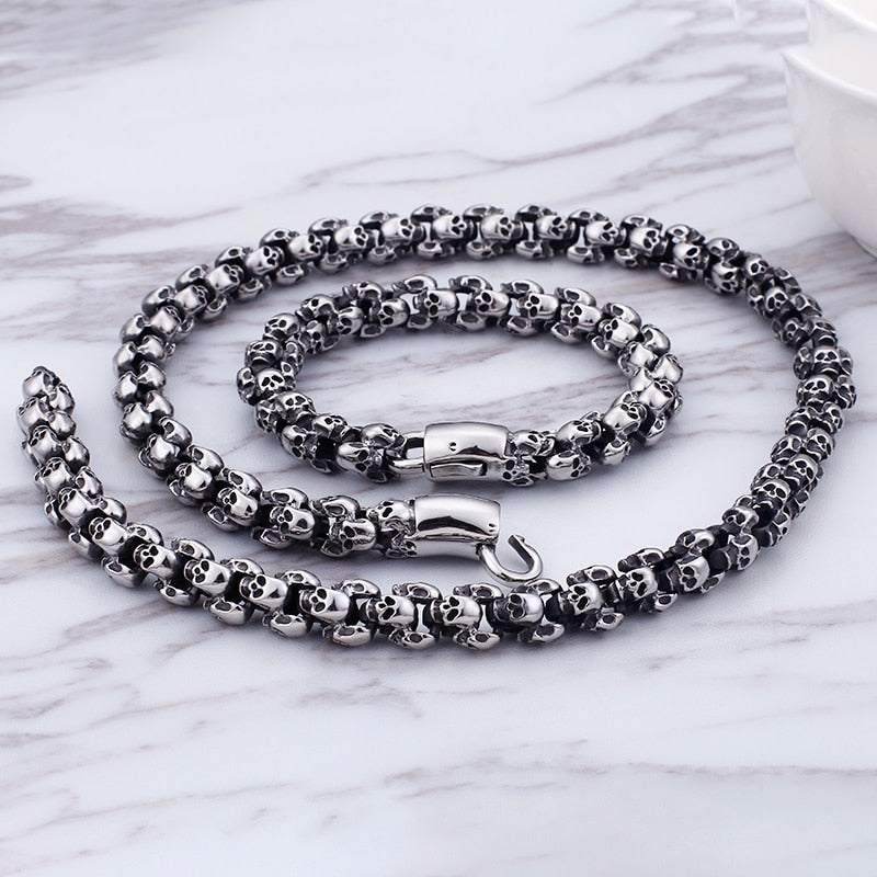 Gothic Skull Link Chain Stainless Steel Punk Brushed Polished Long Necklace-Necklaces-Innovato Design-Silver-19.69in-Innovato Design