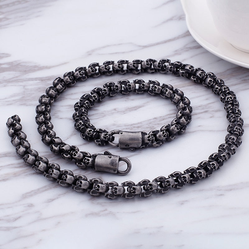 Gothic Skull Link Chain Stainless Steel Punk Brushed Polished Long Necklace-Necklaces-Innovato Design-Silver-19.69in-Innovato Design