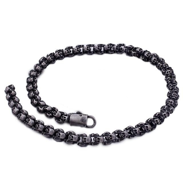 Gothic Skull Link Chain Stainless Steel Punk Brushed Polished Long Necklace-Necklaces-Innovato Design-Black Matte-21.65in-Innovato Design