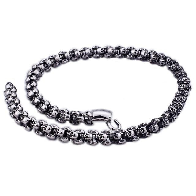 Gothic Skull Link Chain Stainless Steel Punk Brushed Polished Long Necklace-Necklaces-Innovato Design-Silver-21.65in-Innovato Design