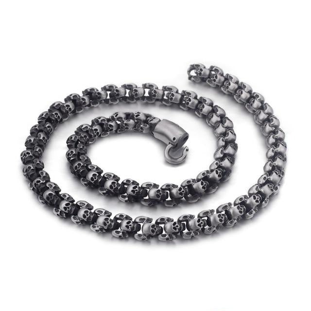 Gothic Skull Link Chain Stainless Steel Punk Brushed Polished Long Necklace-Necklaces-Innovato Design-Black Brushed-27.56in-Innovato Design