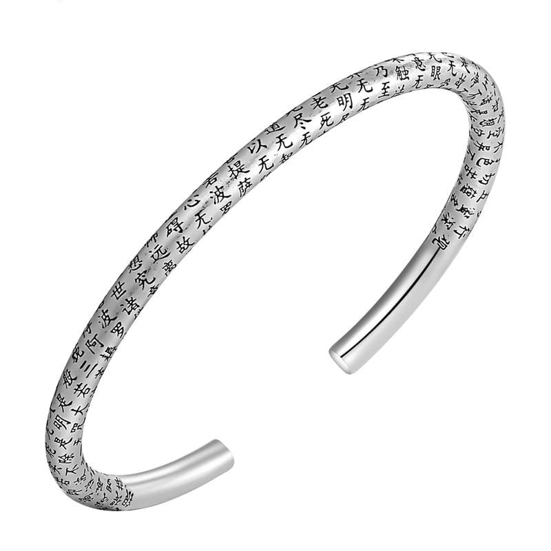 Tibetan Buddhism Scribbles 925 Sterling Silver Retro Fashion Open Cuff Bracelet-Bracelets-Innovato Design-Innovato Design