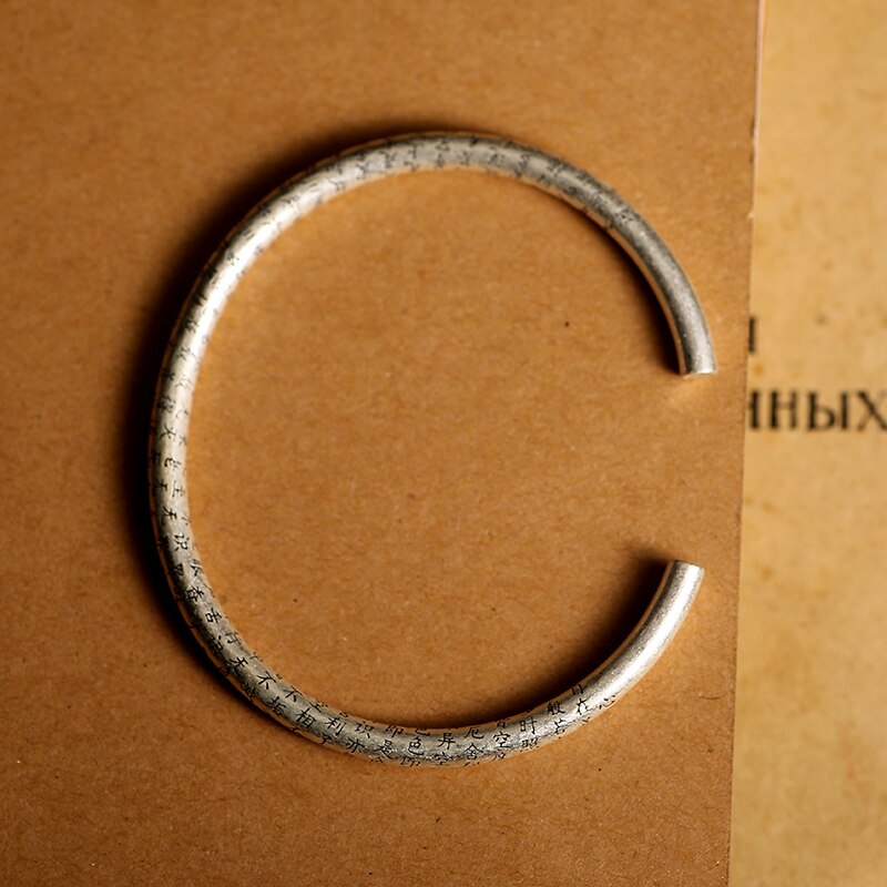 Tibetan Buddhism Scribbles 925 Sterling Silver Retro Fashion Open Cuff Bracelet-Bracelets-Innovato Design-Innovato Design