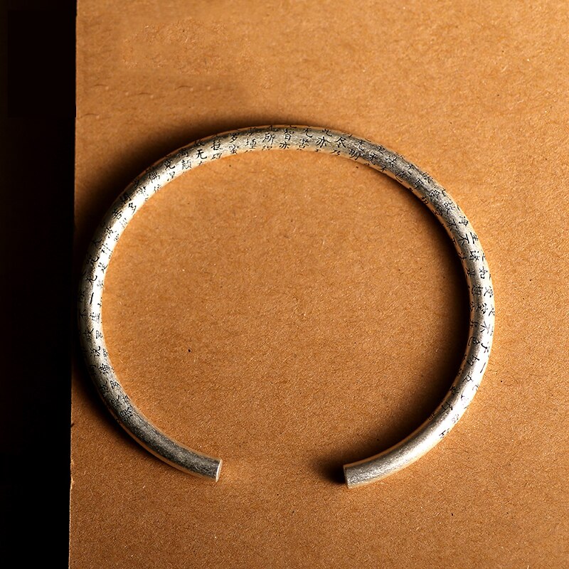 Tibetan Buddhism Scribbles 925 Sterling Silver Retro Fashion Open Cuff Bracelet-Bracelets-Innovato Design-Innovato Design