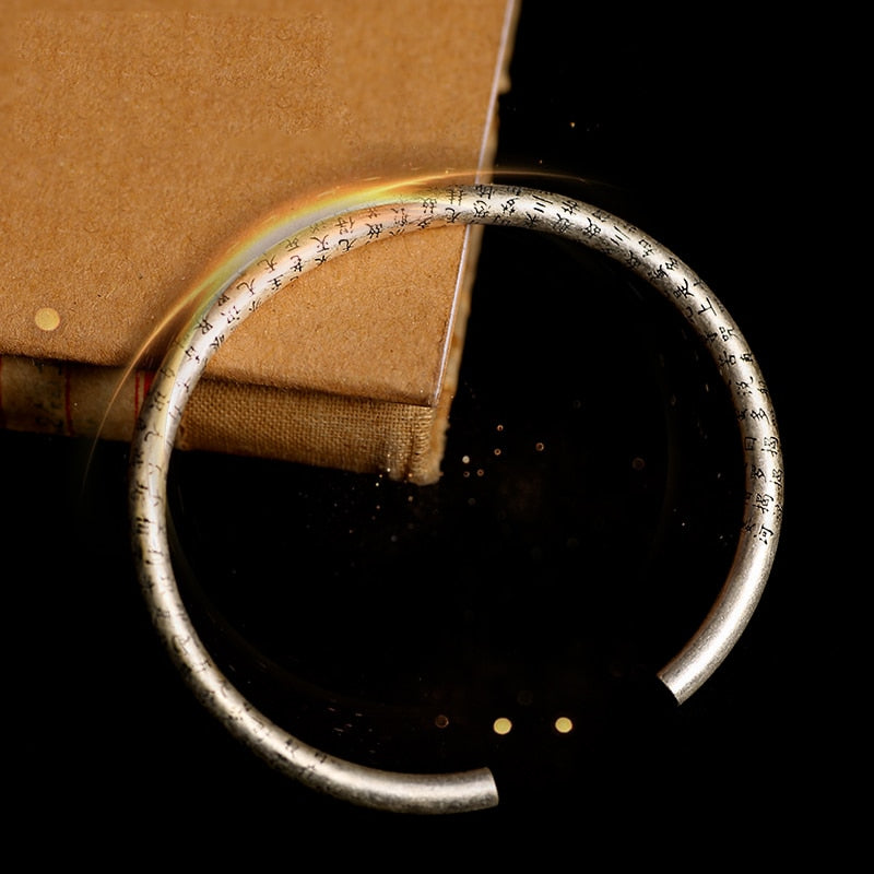 Tibetan Buddhism Scribbles 925 Sterling Silver Retro Fashion Open Cuff Bracelet-Bracelets-Innovato Design-Innovato Design