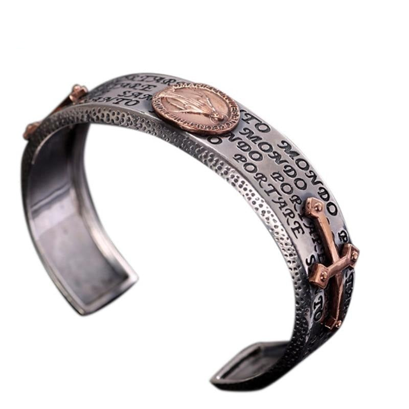 Cross and Virgin Mary 925 Sterling Silver Bracelet-Bracelets-Innovato Design-Small-Innovato Design