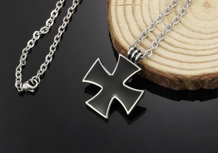 Black & Silver Metal Maltese Cross Pendant Necklace-Necklaces-Innovato Design-Innovato Design