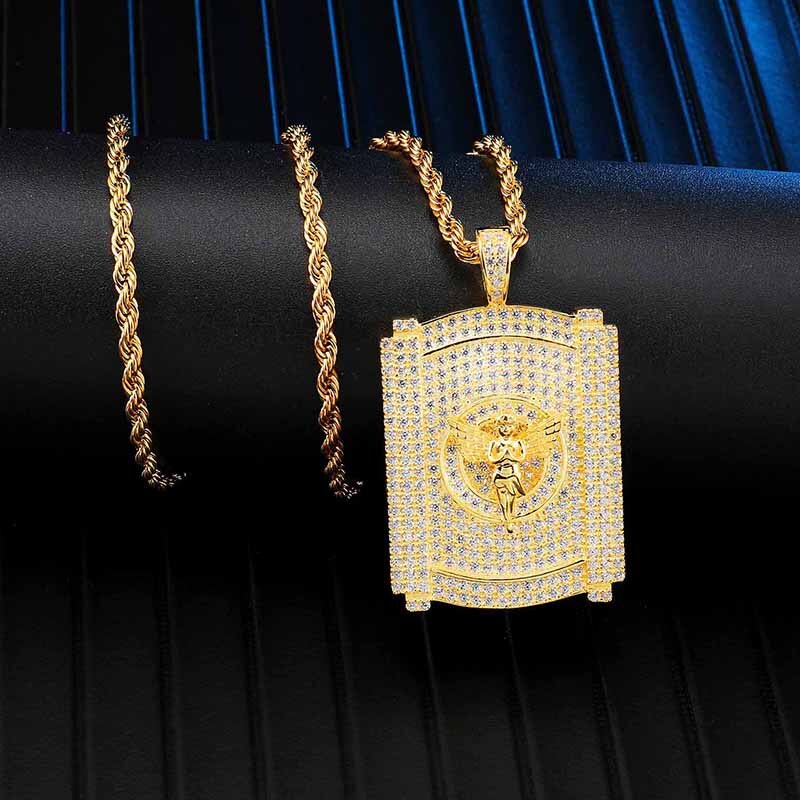 Cubic Zirconia and Rhinestone Studded Angel Bling Hip-hop Pendant Necklace-Necklaces-Innovato Design-Innovato Design
