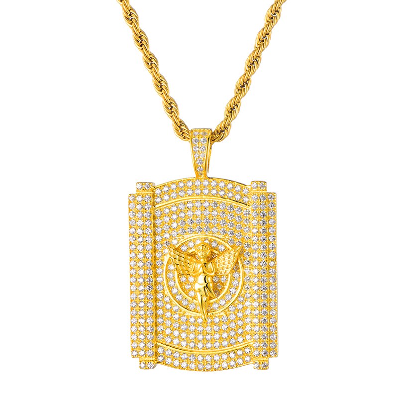 Cubic Zirconia and Rhinestone Studded Angel Bling Hip-hop Pendant Necklace-Necklaces-Innovato Design-Innovato Design
