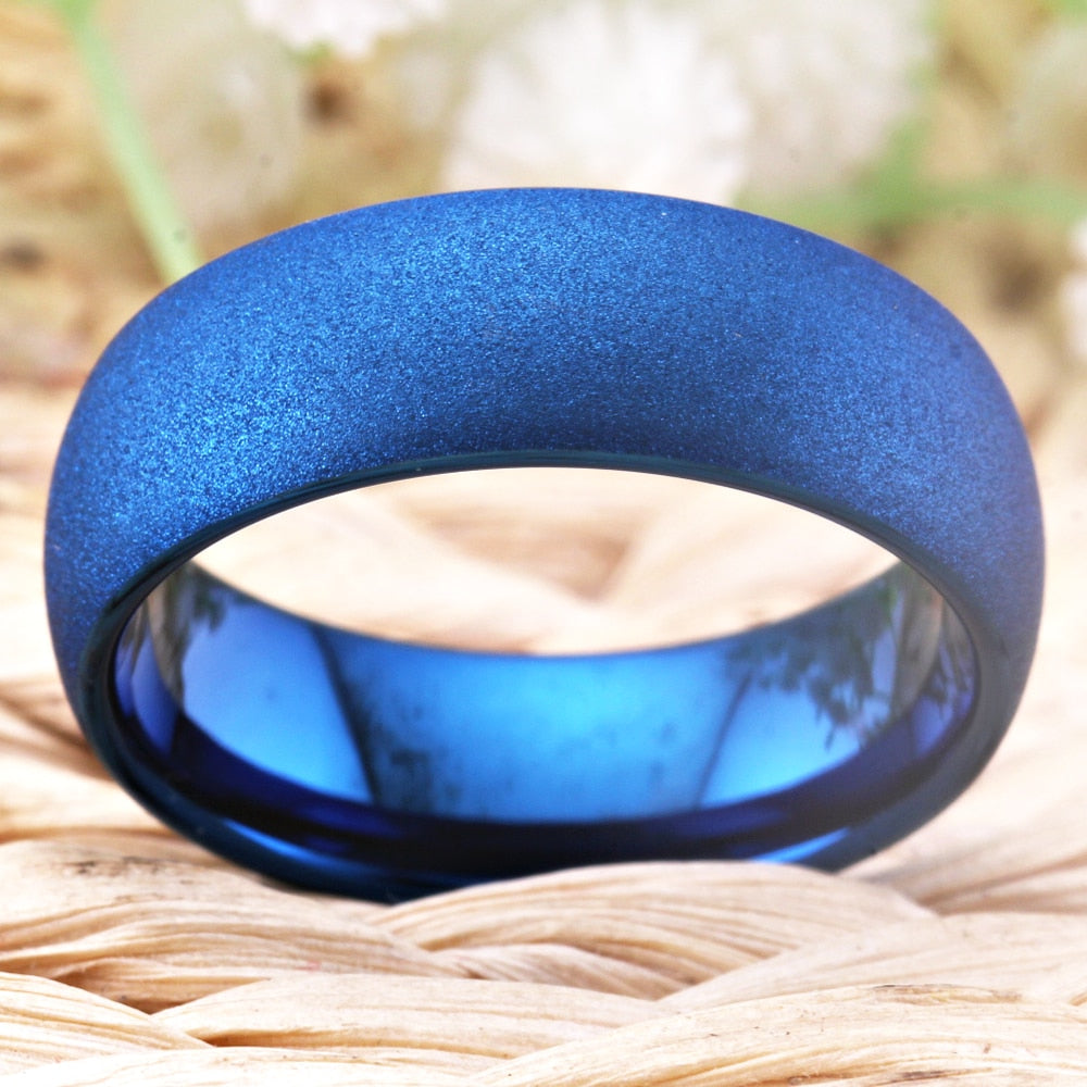8mm Classic Blue Sandblasted Tungsten Carbide Wedding Band-Rings-Innovato Design-6-Innovato Design