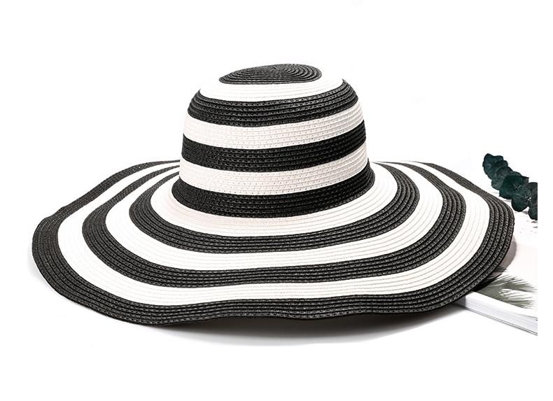 INNOVATO Wide Brim Floppy Striped Straw Sun Hat-Hats-Innovato Design-Black-Innovato Design