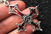 Inverted Silver Gothic Cross Pendant with Blood Red Inlay - InnovatoDesign