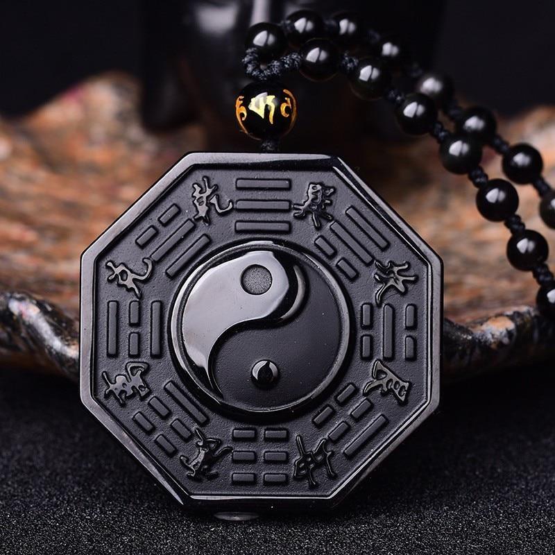 Black Obsidian Yin & Yang Crystal Stone Necklace-Necklaces-Innovato Design-Innovato Design