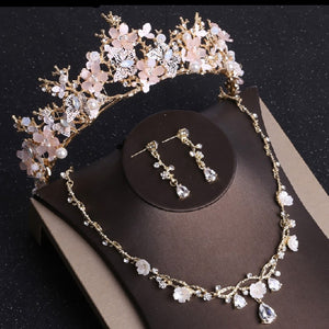 Baroque Gold, Butterfly, Crystal and Rhinestone Tiara, Necklace & Earrings Wedding Jewelry Set-Jewelry Sets-Innovato Design-Innovato Design