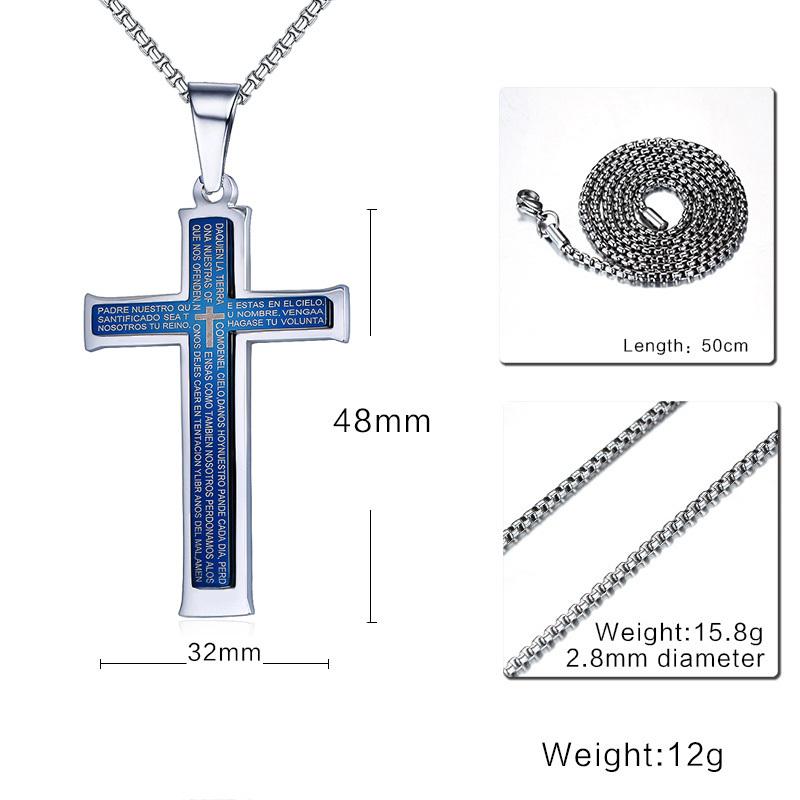 Lord's Prayer Stainless Steel Blue Plated Cross Pendant Necklace-Necklaces-Innovato Design-20inch-Innovato Design