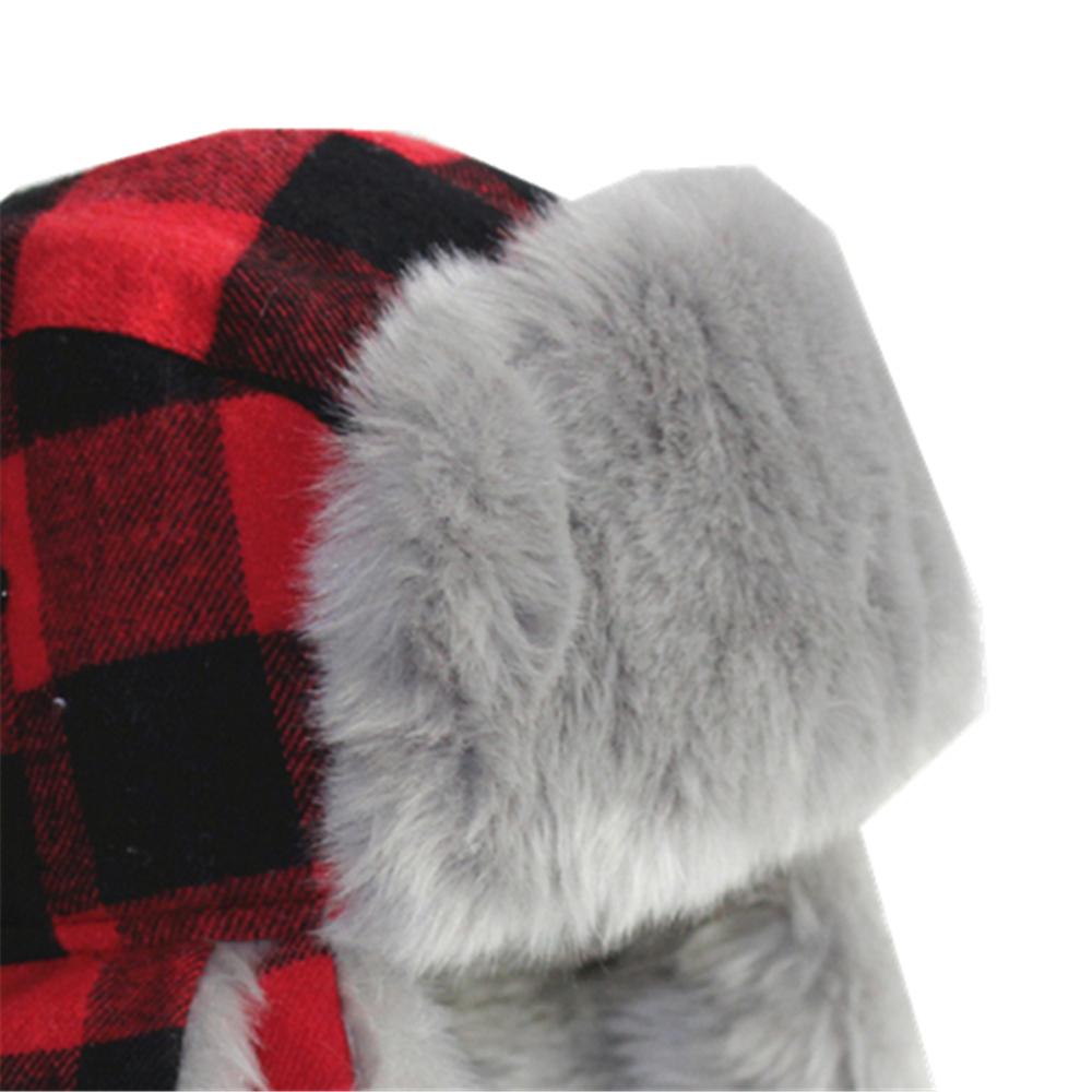 Warm Thick Red Plaid Trapper Cashmere Fur Bomber Hat with Earflaps-Hats-Innovato Design-Innovato Design