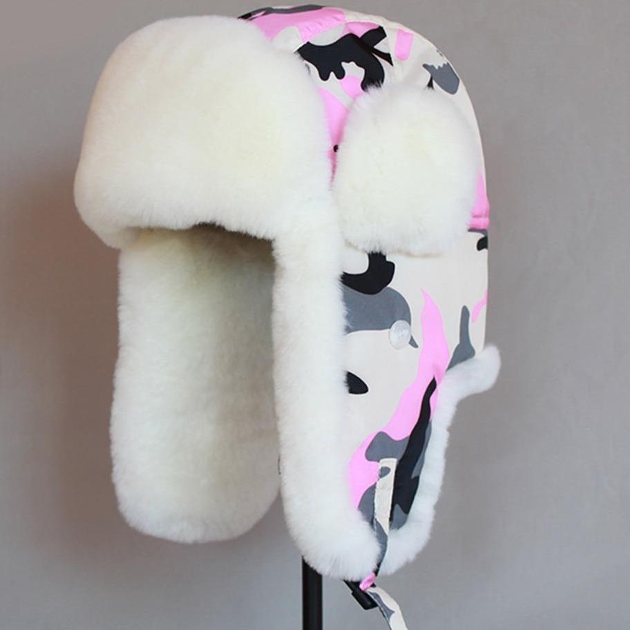Camouflage Women's Winter Bomber Hat with Earflaps-Hats-Innovato Design-Red-M-Innovato Design