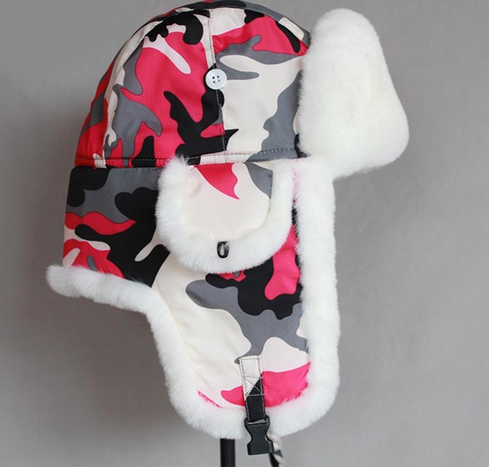 Camouflage Women's Winter Bomber Hat with Earflaps-Hats-Innovato Design-Red-M-Innovato Design