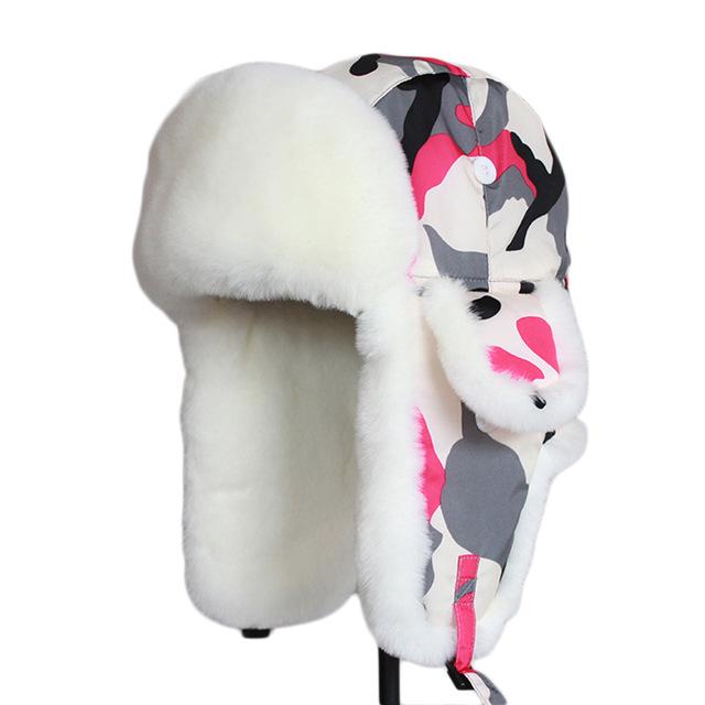 Camouflage Women's Winter Bomber Hat with Earflaps-Hats-Innovato Design-Red-M-Innovato Design