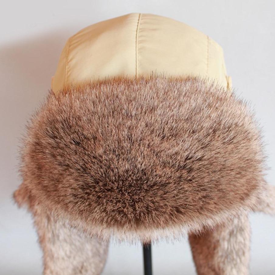 Thick Beige Winter Fur Bomber Hat with Earflaps-Hats-Innovato Design-Beige-M-Innovato Design