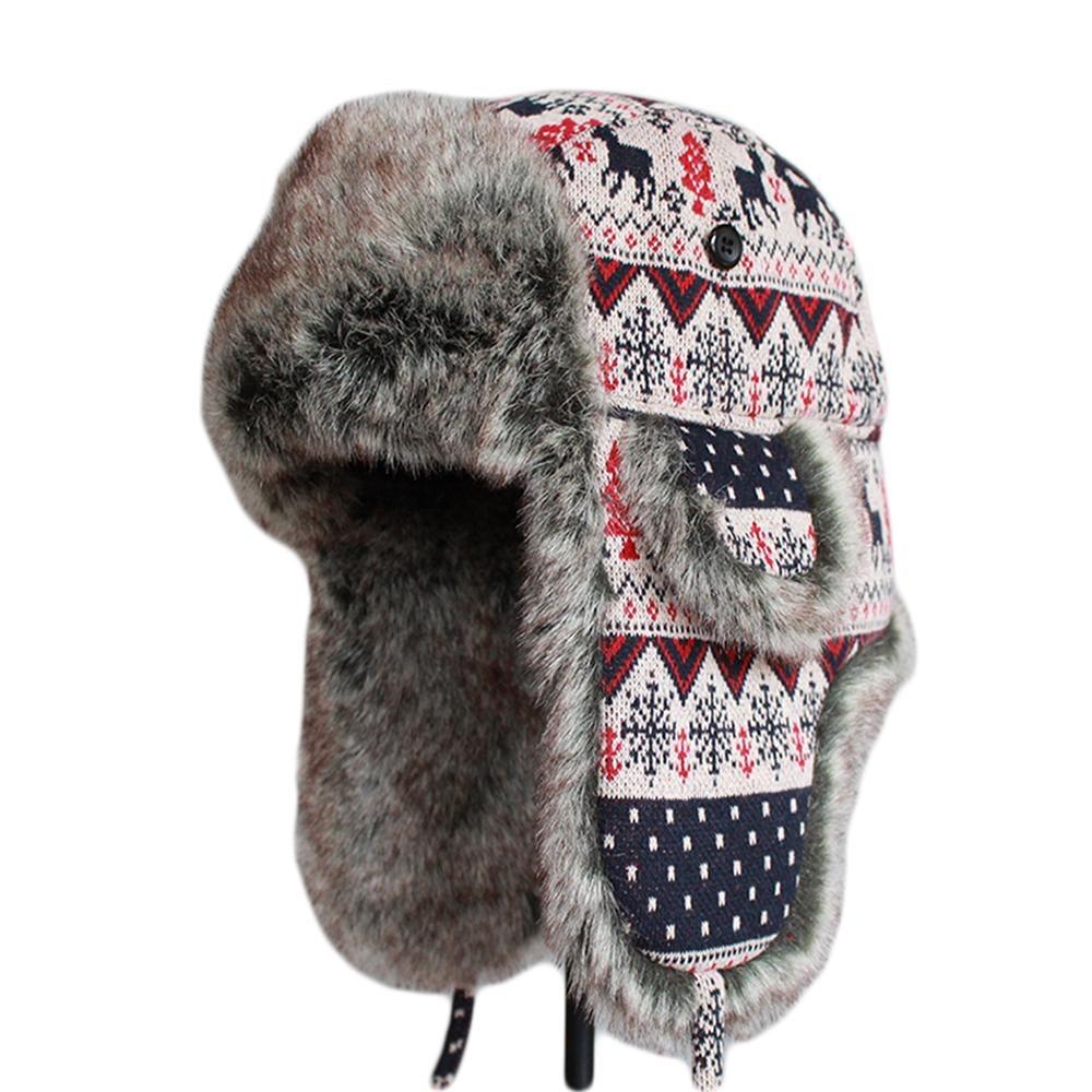 Soft Thick Knitted Fur Christmas Bomber Hat with Earflaps-Hats-Innovato Design-Beige-M-Innovato Design