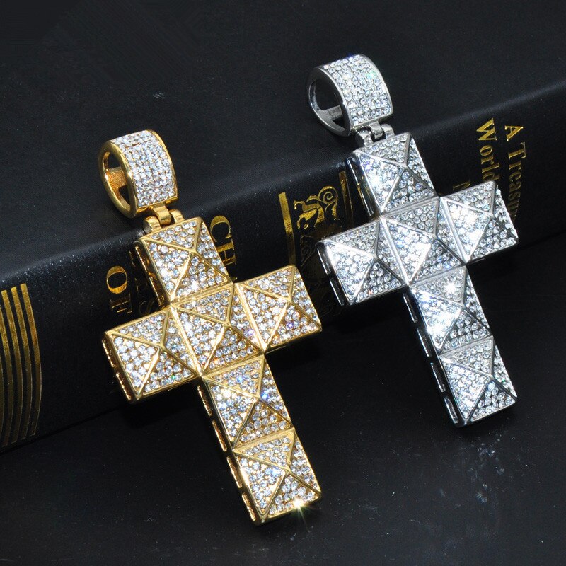 Micro Paved Rhinestone-Studded Cross Stainless Steel Hip-hop Pendant-Necklaces-Innovato Design-Gold-Innovato Design