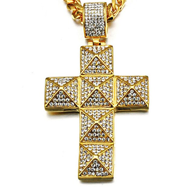 Micro Paved Rhinestone-Studded Cross Stainless Steel Hip-hop Pendant-Necklaces-Innovato Design-Gold-Innovato Design