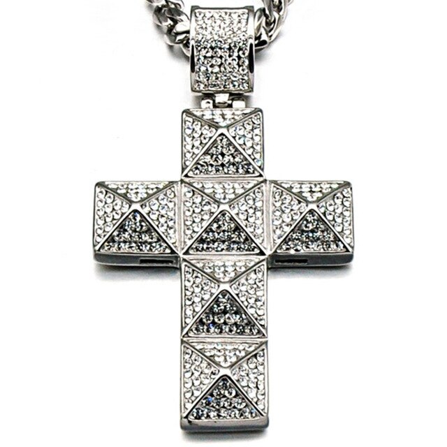 Micro Paved Rhinestone-Studded Cross Stainless Steel Hip-hop Pendant-Necklaces-Innovato Design-Silver-Innovato Design