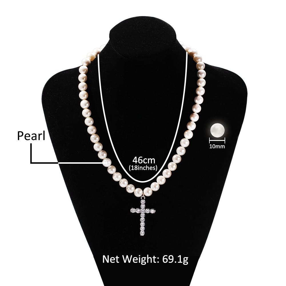 Pearl Necklace with Cubic Zirconia Cross Pendant Necklace-Necklaces-Innovato Design-16inch-Innovato Design