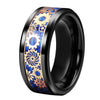Black Tungsten Carbide in Blue Inlay with Rosegold Gear Design Wedding Band-Rings-Innovato Design-7-Innovato Design