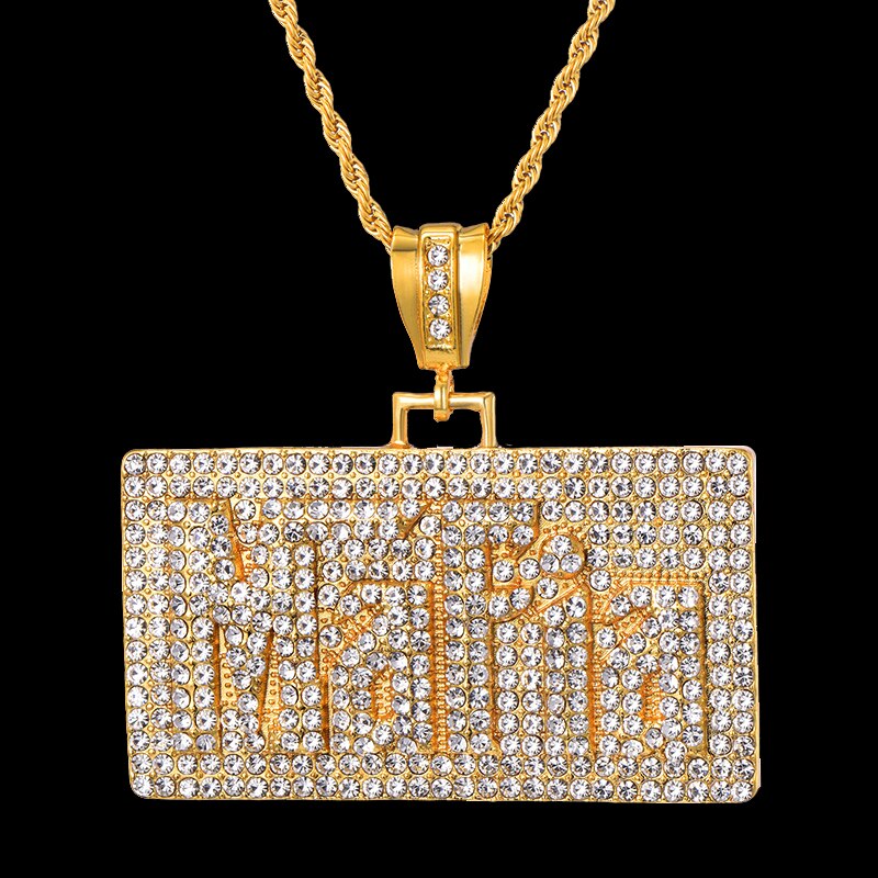 "Mafia" Square Bling Rhinestone-Studded Fashion Hip-Hop Pendant Necklace-Necklaces-Innovato Design-Innovato Design