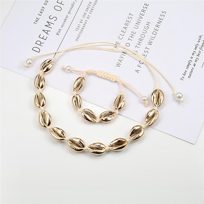 Rope Puka Shell Bracelet and Choker Set with Pearl End-Necklaces-Innovato Design-Silver White-Innovato Design