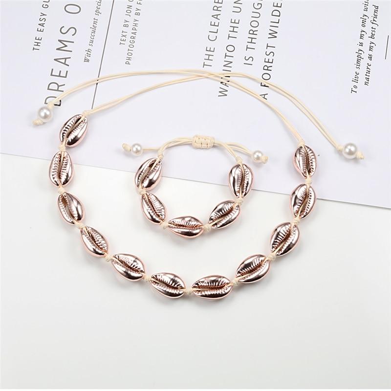 Rope Puka Shell Bracelet and Choker Set with Pearl End-Necklaces-Innovato Design-Silver White-Innovato Design