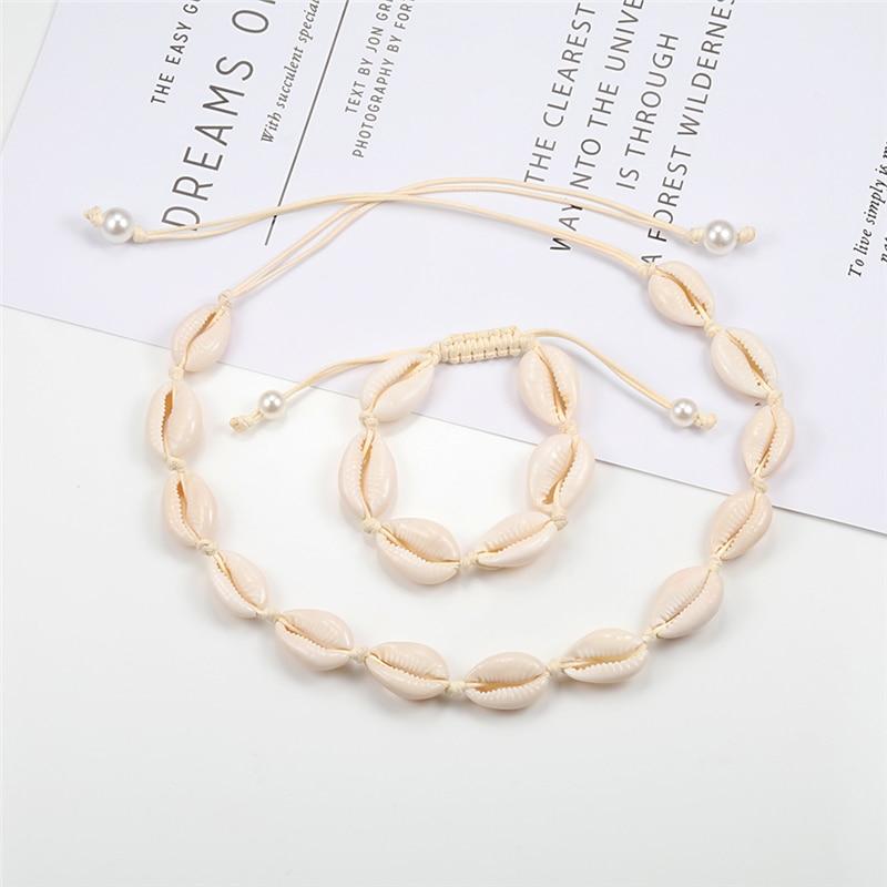 Rope Puka Shell Bracelet and Choker Set with Pearl End-Necklaces-Innovato Design-Silver White-Innovato Design